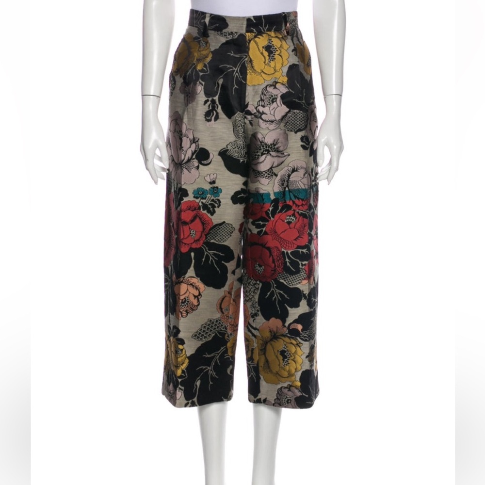 Dries Van Noten Floral Print Wide Leg Cropped Pants- Spring 2014 Paris Runway
